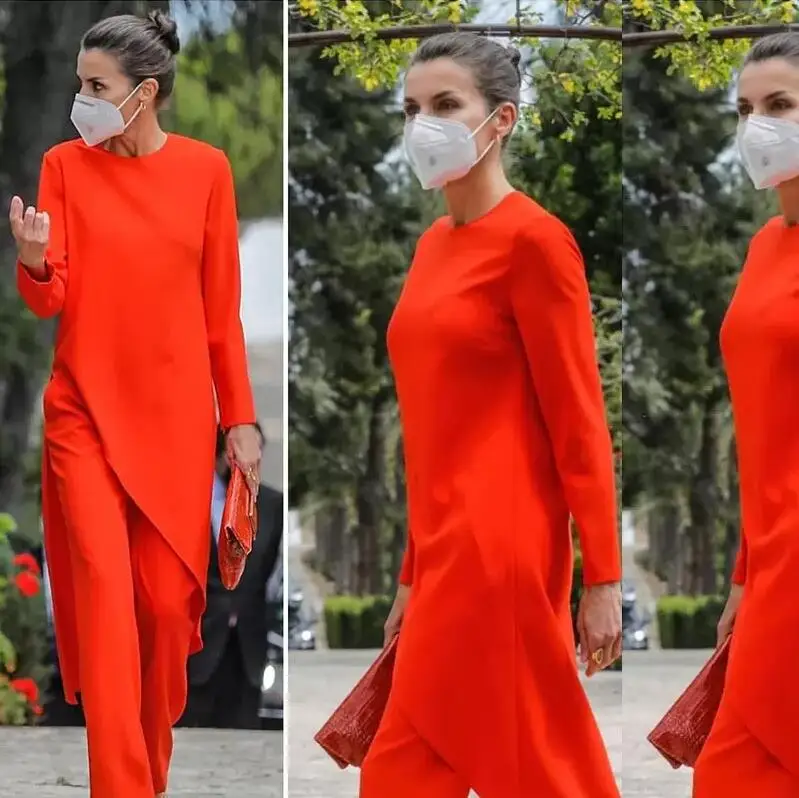 

Оранжевые брюки для матери невесты, шифоновые брюки с драгоценным воротником из двух предметов, официальная одежда