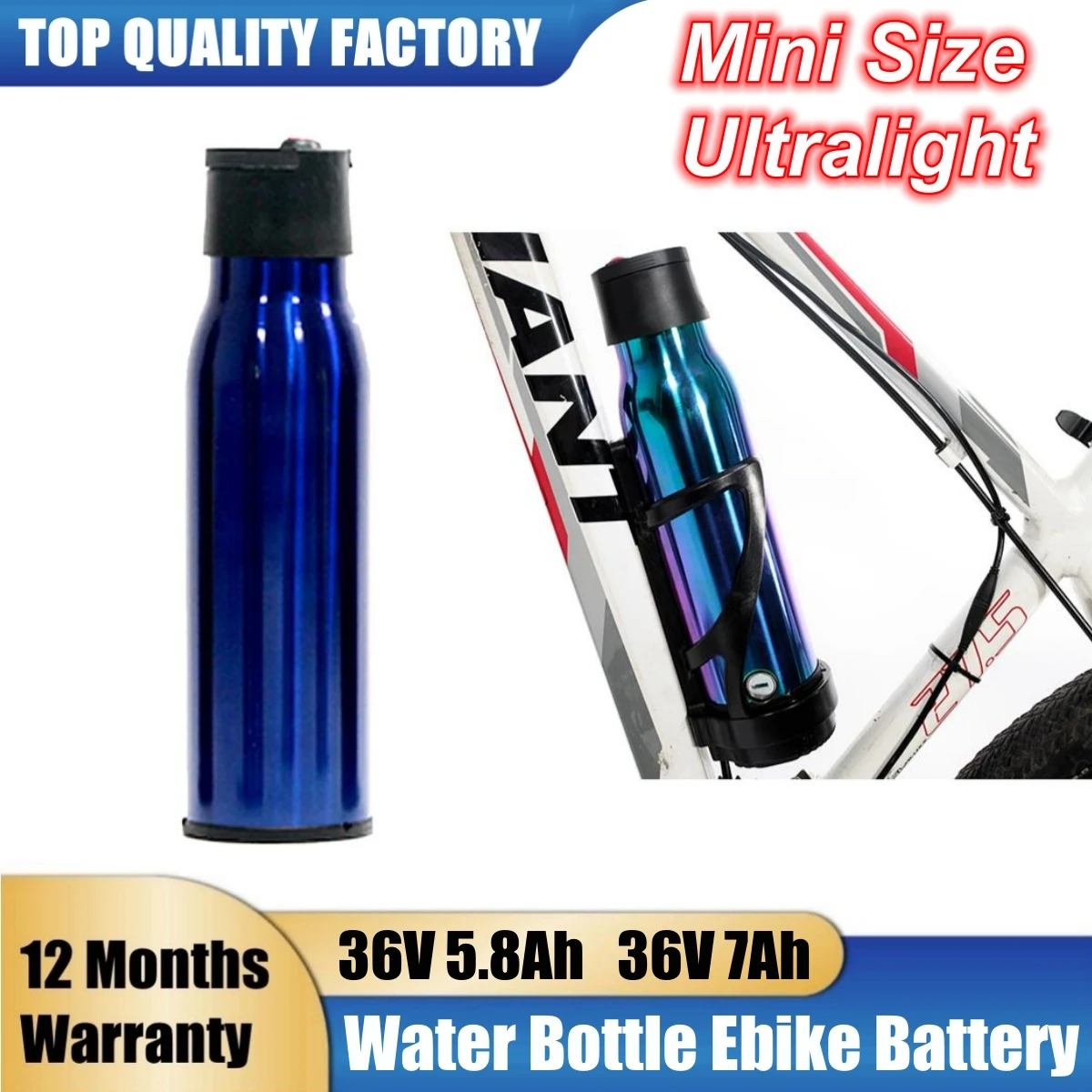 

36v Mini Water Bottle Battery Pack 36 Volt 5.8Ah 7Ah Lithium Ion Ebike Small Kettle Type Ultralight Batteries