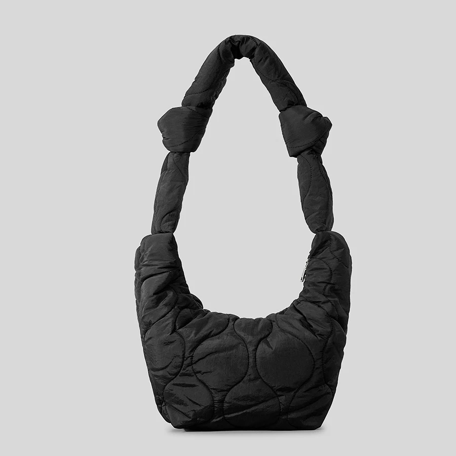 

Casual Knotted Hobos Women Shoulder Bags Quilted Padded Lady Handbags Down Cotton Puffer Bag Warm Winter Big Purses 2023