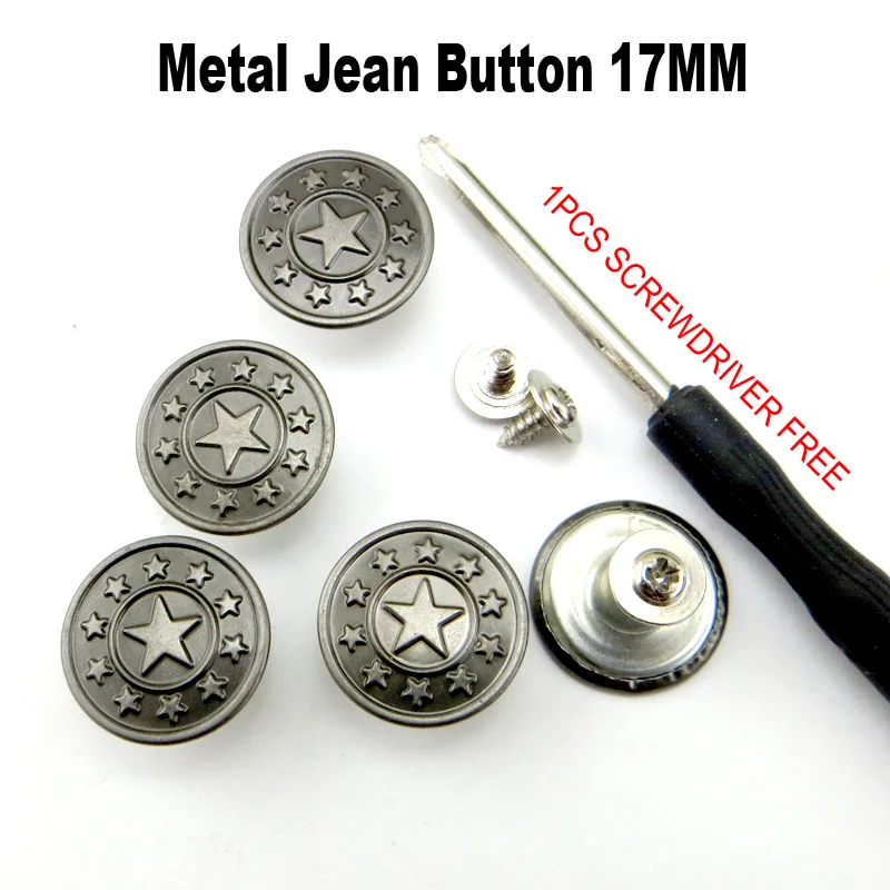 

15PCS Screw Bronze Metal Star Button For Clothing Pants Jeans Fits Waist Adjust No Nail Jean Button Screwdriver MJB-464