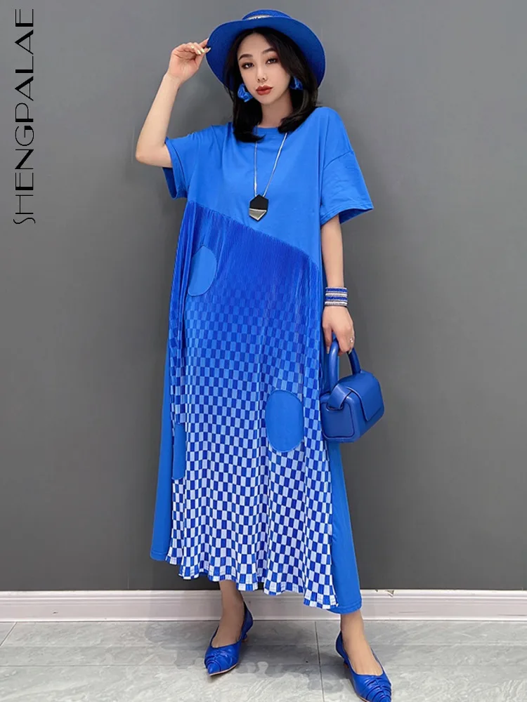 

SHENGPAIAE 2022 летнее Новое лоскутное свободное платье в горошек с круглым воротником модные корейские градиентные платья для женщин 5Q706