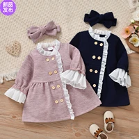 infant newborn baby girls dress new autumn fake two pieces of wool double breasted sister dress for girls kids clothes