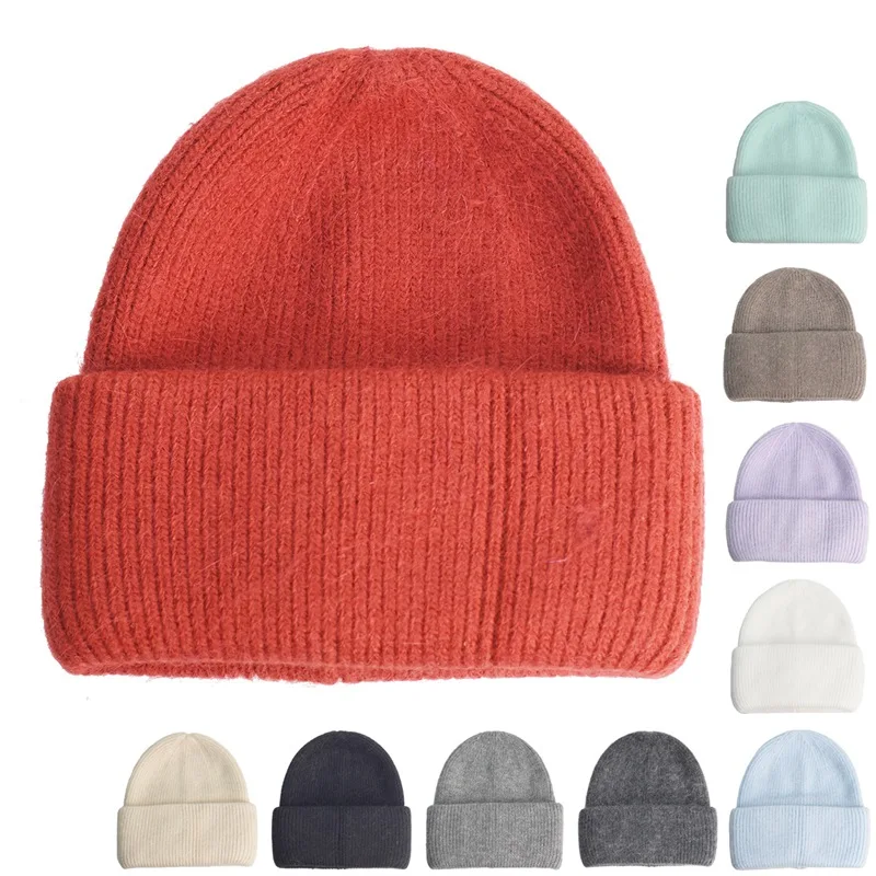

Rabbit Fur Solid Color Outdoor Cold Protection Women Beanie Autumn Winter Knitting Korean Version Unisex Knitted Hat Ski Cap