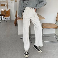 punk high waist pocket straight wide leg brown office pants 2021capris womens vintage faux leather black classic pants
