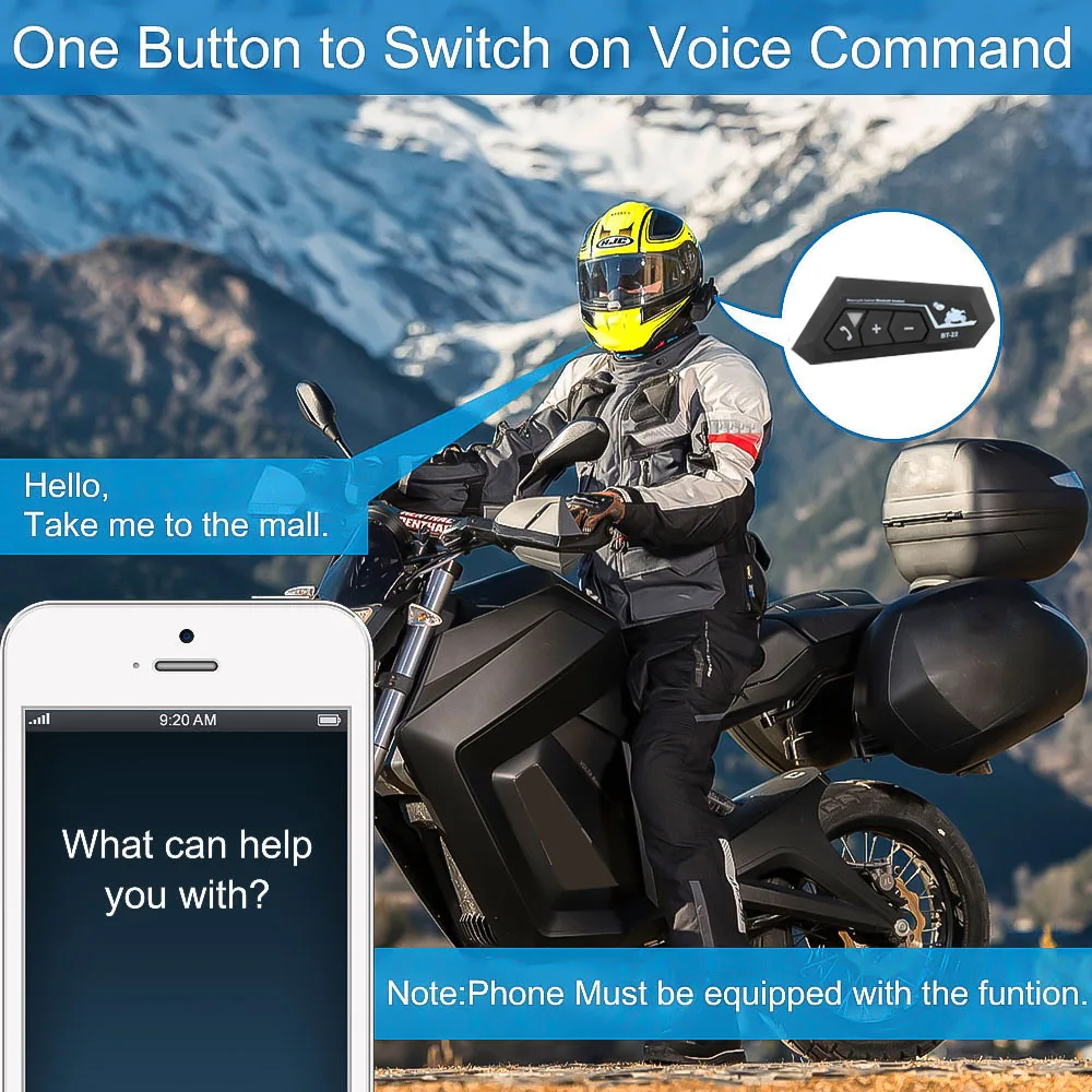 BT22 Bluetooth 5.0 Motor Helmet Headset Wireless Handsfree Stereo Earphone Motorcycle Headphones MP3 Speaker with Mic Waterproof - купить по