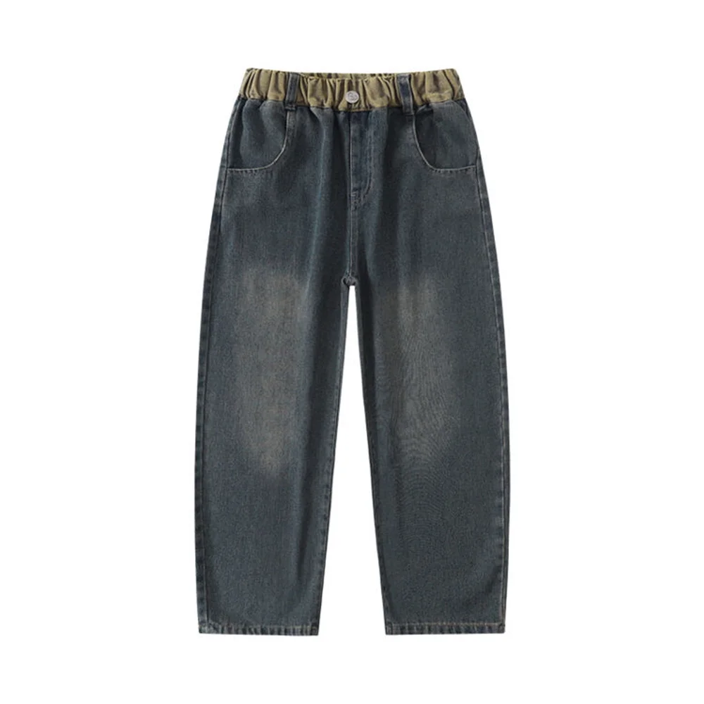 2431 корейские модные джинсы с изогнутыми ножками для девочек детские широкие