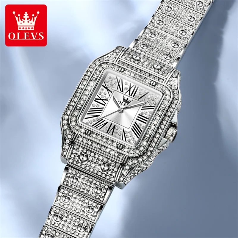 

OLEVS Top Luxury Brand Silver Women Watches Leisure Fashion Quartz Ladies Diamond Dress watch Female Gift Reloj Mujer 2023
