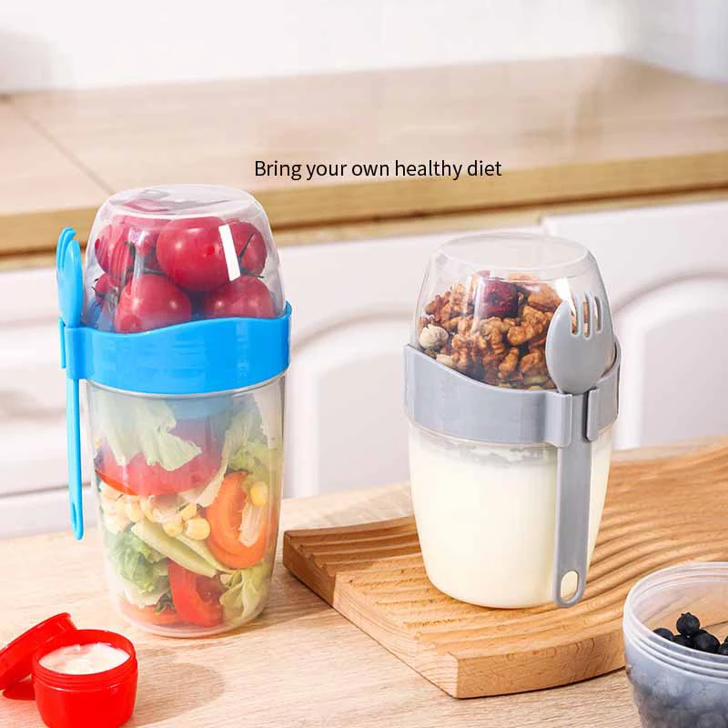 Airtight Cup Portable Container Set Breakfast Oatmeal Nut Salad With Fork Cup Lid Lunch Bowl Lunch Box Salad Cup Portable Cup