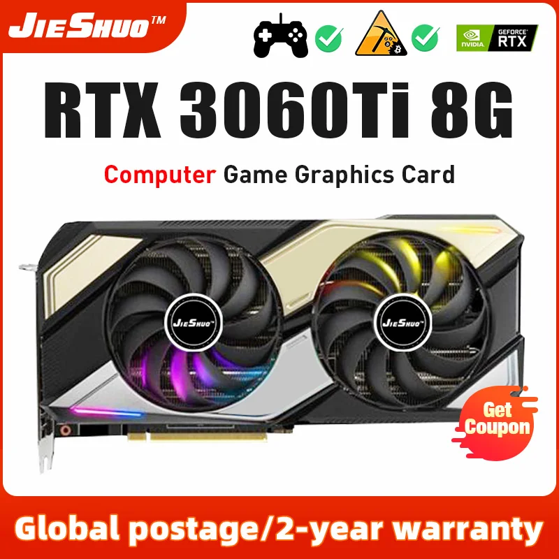 

Видеокарта JIESHUO RTX3060Ti 8 Гб GDDR6 GPU для ПК 256bit DP * 3 PCI Express X16 4,0 RTX 3060TI 8 Гб игровая видеокарта
