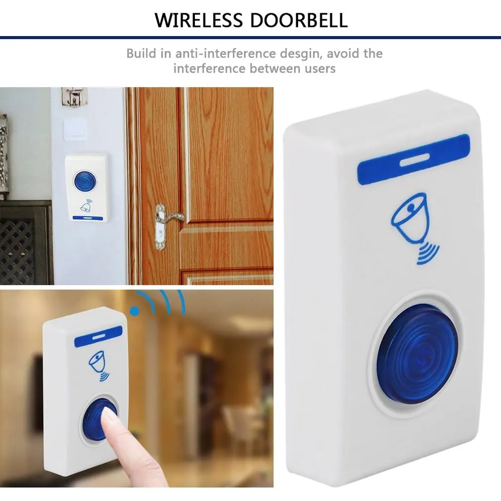 

504D LED Wireless Chime Door Bell Doorbell & Wireles Remote control 32 Tune Songs White Home Security Use Smart Door Bell