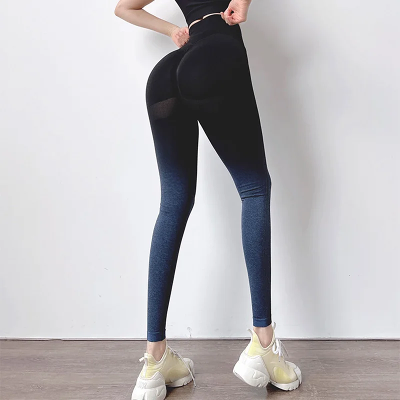 MITAOGIRL Gradient Color High Waist Hip Lifting Tight Sports Pants for Women Sexy Running Fitness Gym Leggings Yoga Pants