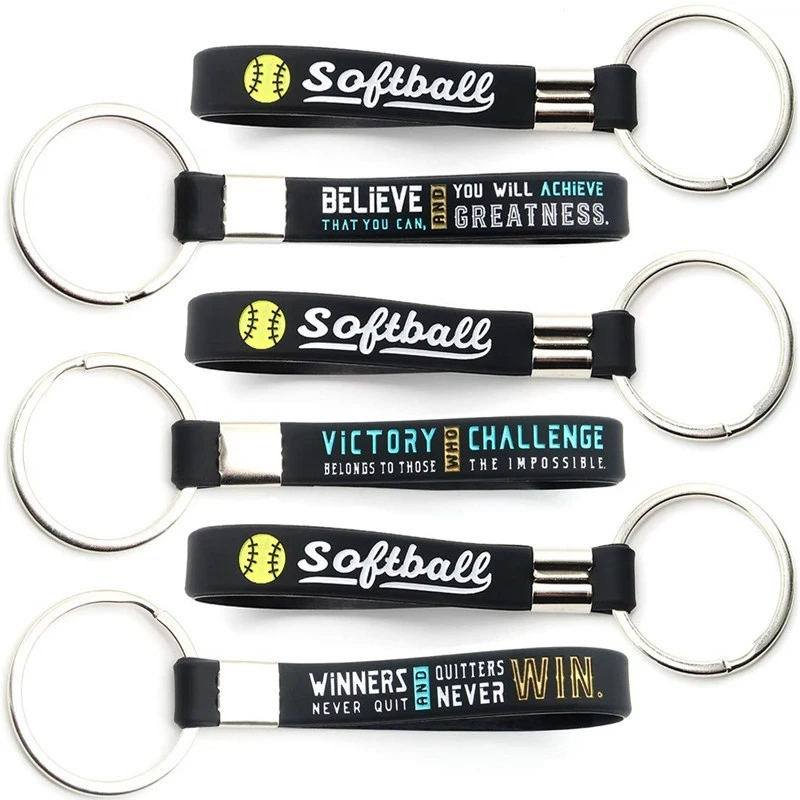 

Softball Keychain with Motivational Quotes Wristbands Silicone Bracelets