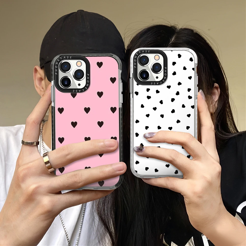 

Love Heart Phone Case for iPhone 14ProMax 14Plus 13 12 11 Pro Max Transparent Color Soft Silicone Back Cover Coque Shell Funda