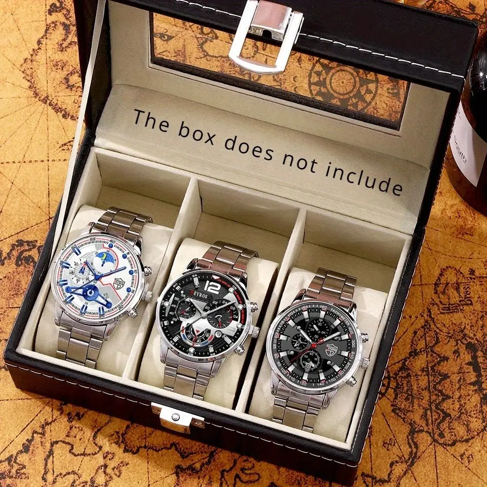 Модные мужские серебряные часы набор из трех предметов Мужские Простые