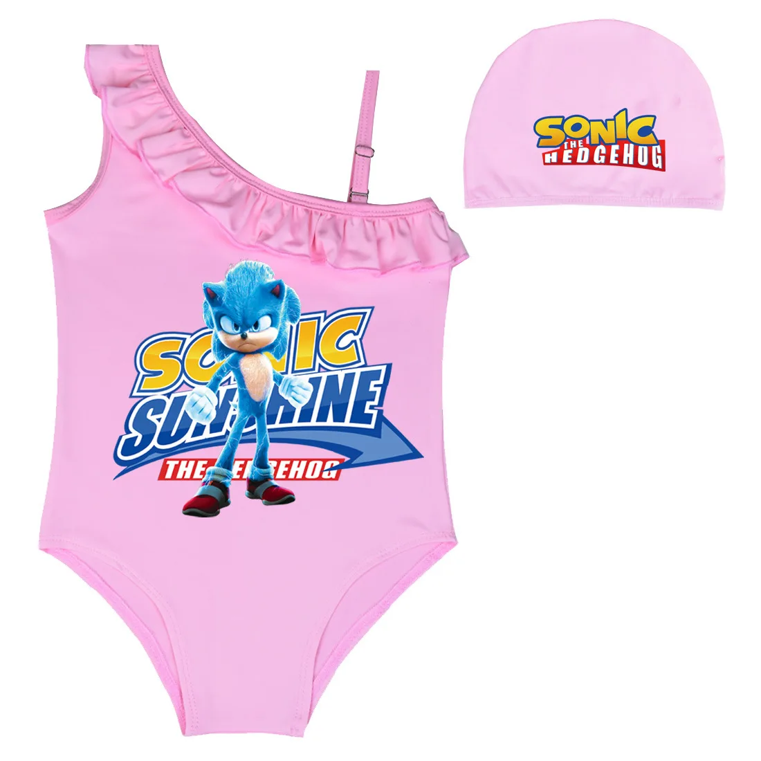 

Children's Swimwear New Sonic Girls Off-the-shoulder One-piece Swimsuit Fashion Simple Summer Comfortable