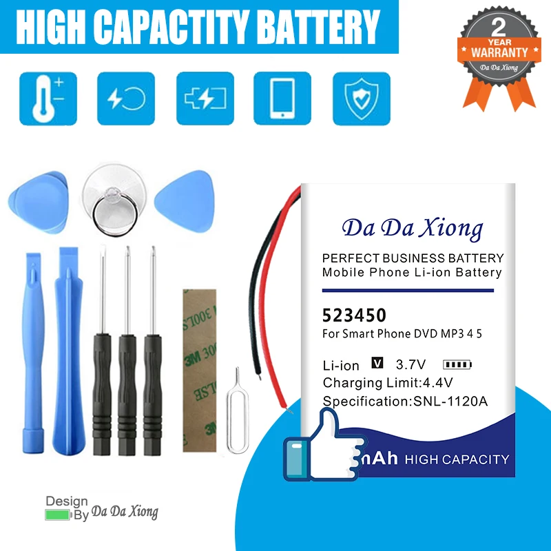 

New 523450 503450 Battery For GPS Smart Phone DVD MP3 MP4 MP5 Led Lamp Lipo cell Free Double-Sided Tape Sticker