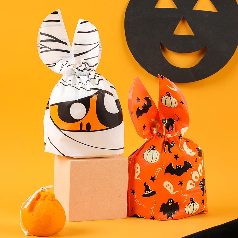 

25/50pcs Rabbit Ear Halloween Candy Bags Pumpkin Bat Cookie Snack Packaging Gift Bag Halloween Party Favors Decoration Supplies