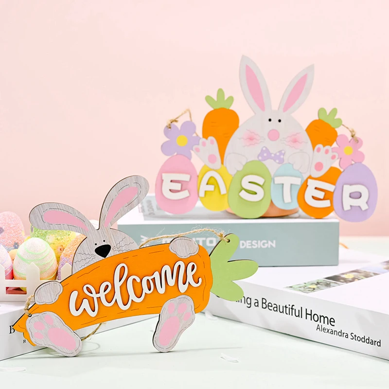 

Easter Spring Decoration Wooden Easter Ornaments Alphabet Pendant Easter Bunny Carrot Pendant Door Hanging Decoration