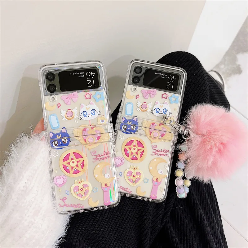 

Cartoon Cat Sailor Moon Magic Wand Phone Case for Samsung Galaxy Z Flip 4 3 Hard Cover for ZFlip3 Zflip4 Solid Shell Bracket