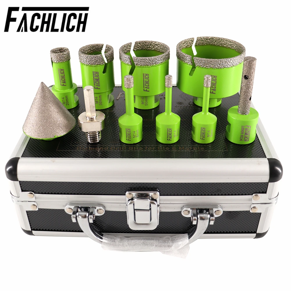 FACHLICH M14 10pcs/Set Diamond Drill Crowns Milling Chamfer Bits Hex Shank Adapter Marble Ceramic Tile Cutter Granite Dia 6-68mm