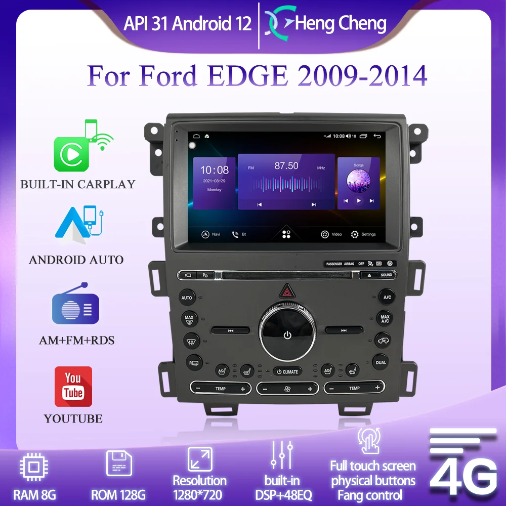

For Ford EDGE 2009-2014 Car Intelligent Multimedia Video Player EDGE Radio GPS CarPlay 4G Navigation QLED 9.0 inch Compatible CD