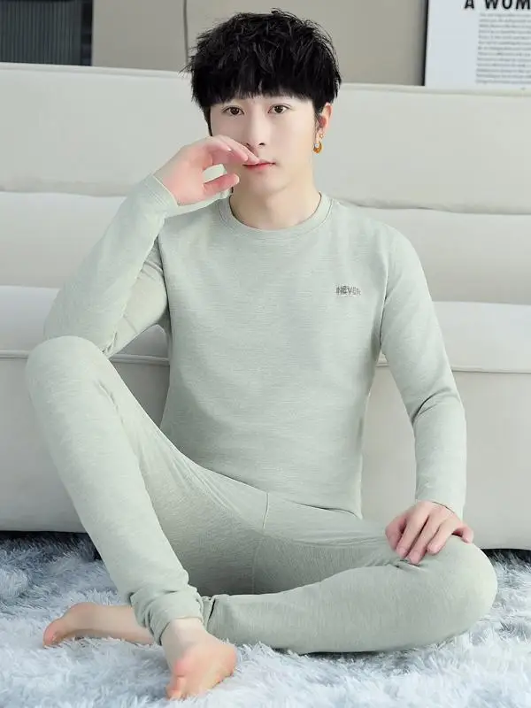 Middle School Student Thermal Underwear Set Fleece-lined Thickened Cotton Sweater Boy Big Winter Slimming Bottoming Heatt...