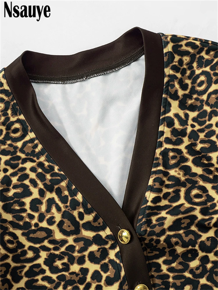 Nsauye Y2K 2024 Зимняя леопардовая женская рубашка-кардиганы с длинными рукавами топы