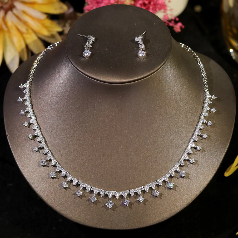 2024 роскошный дизайн белое ожерелье с микро-паве циркониевое комплекты ювелирных