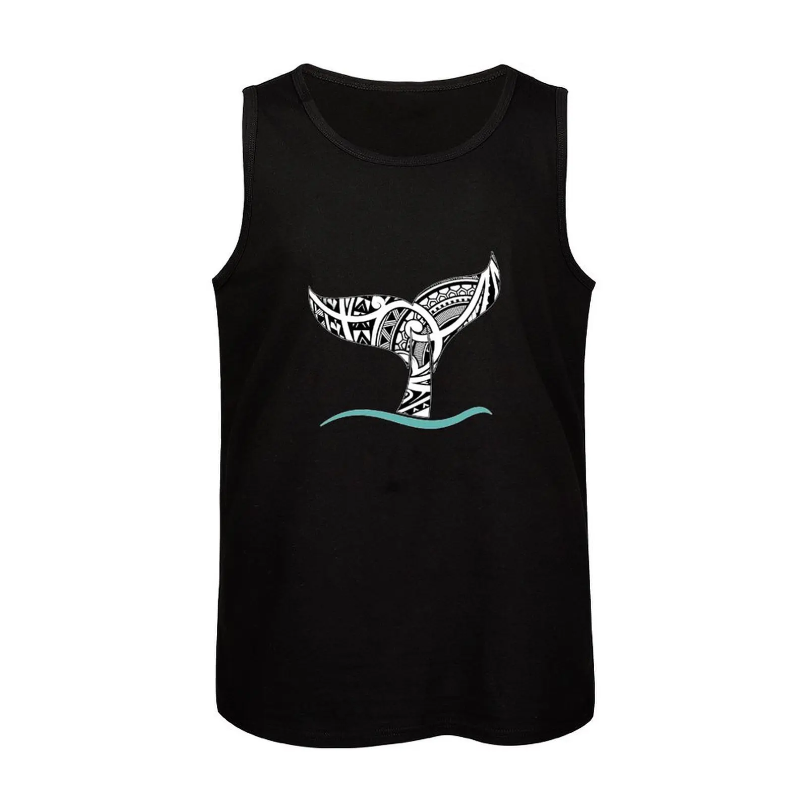Китовый хвост: полинезийская черно-белая майка с принтом тату мужская летняя
