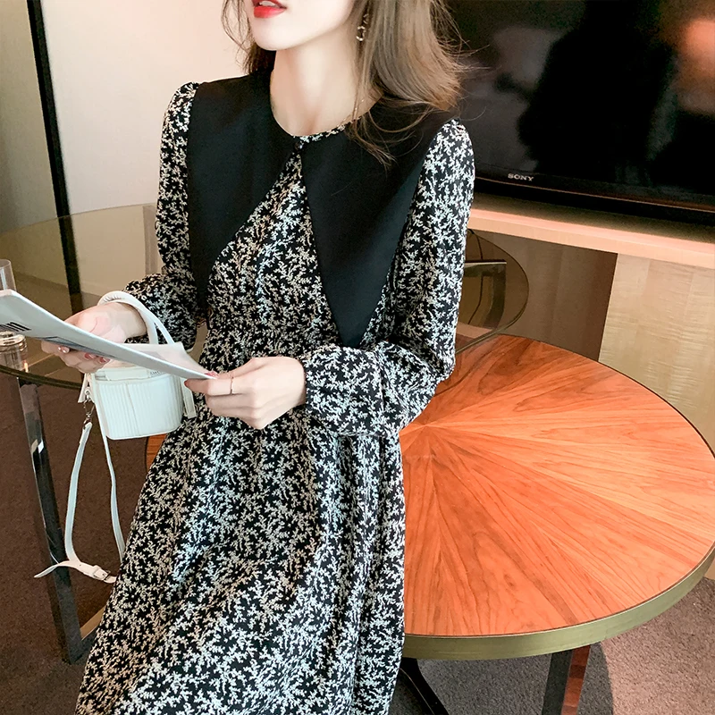 

Vintage Doll Collar Flower High Waist Dress Gentle Skirt 2022 Spring And Summer New Women's Clothing