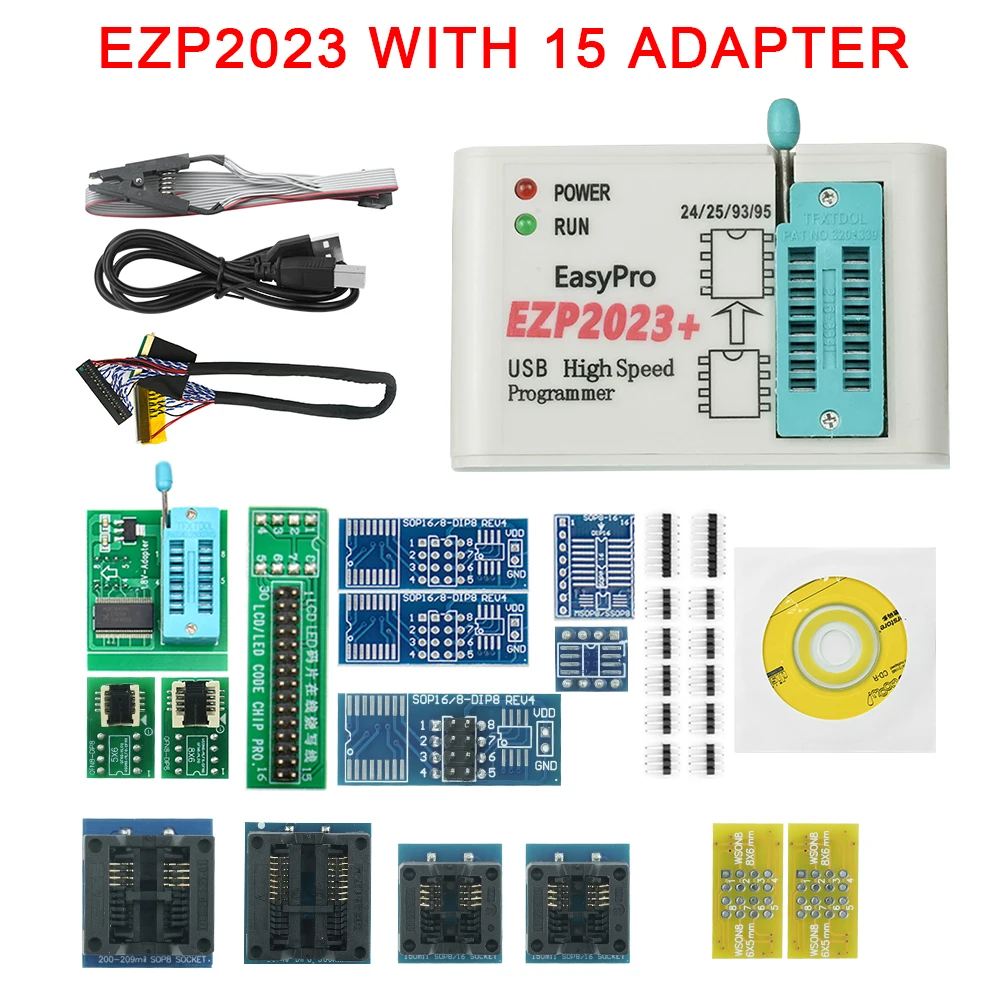 Высокоскоростной USB-программатор SPI EZP2023 2024 + 12 адаптеров поддержка 24 25 26 93 95 EEPROM