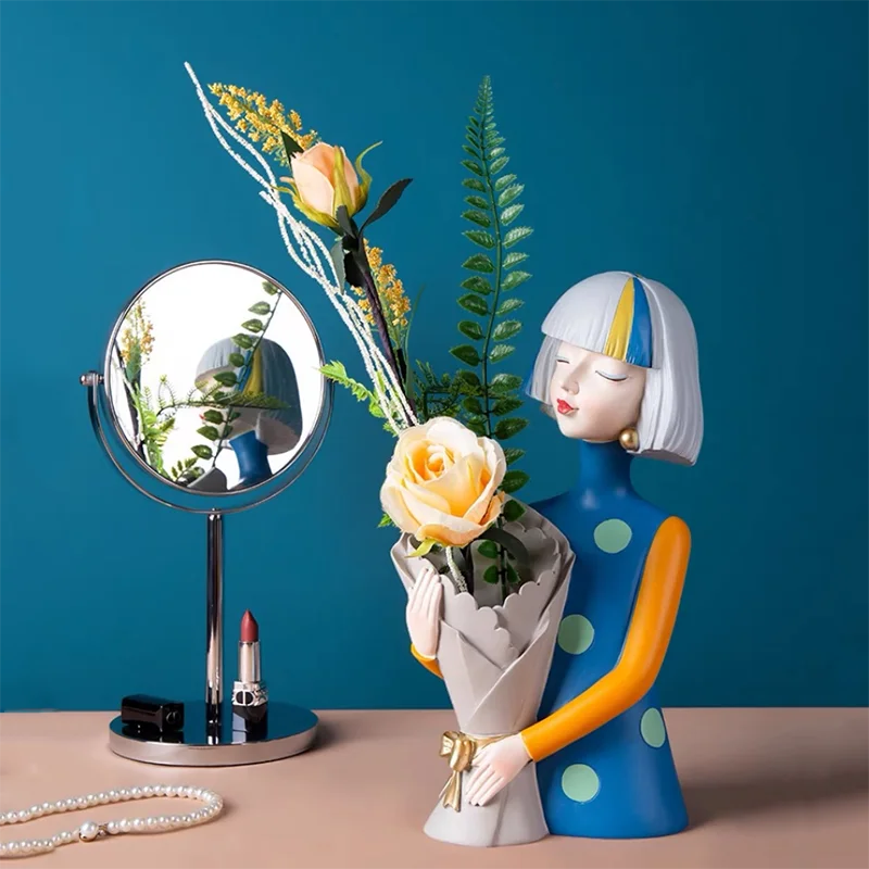 

Nordic Girl Art Vase Statue Modern Home Decor Living Room Office Desk Decoration Accessories Flower Arrangement Vases Container