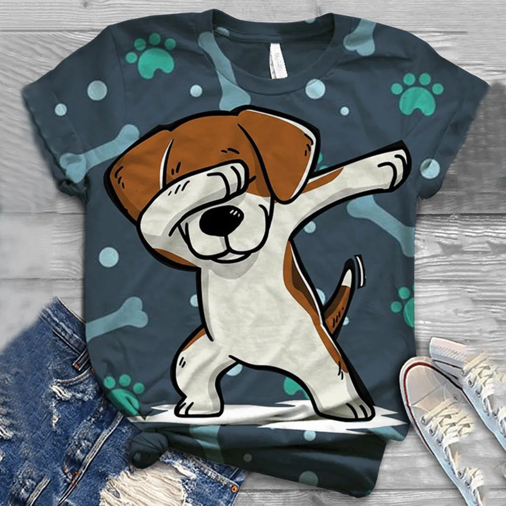 

Women Short Sleeve 3D Animal Printed O-Neck Tops Tee Women's Three Quarter Sleeve Tops Ladies Short Sleeve Blouse