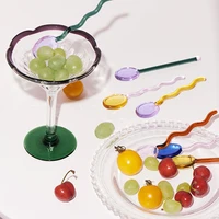 high borosilicate glass spoon colored coffee stirring rod creative ice cream dessert jam scoop for home restaurant cafe