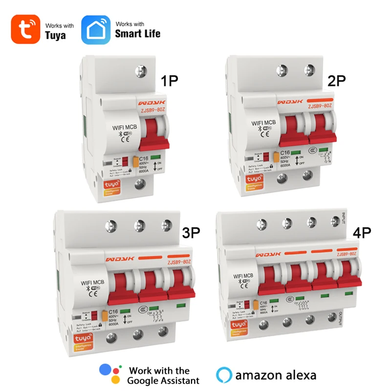 Tuya Smart Life 1 2 3 4-фазный выключатель WIFI на DIN-рейку, реклоузер MCB, защита от короткого замыкания при перегрузке, Alexa Remote