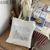 shopper van gogh oil printing kawaii bag harajuku women shopping bag canvas shopper bag girl handbag tote bag shoulder lady bag