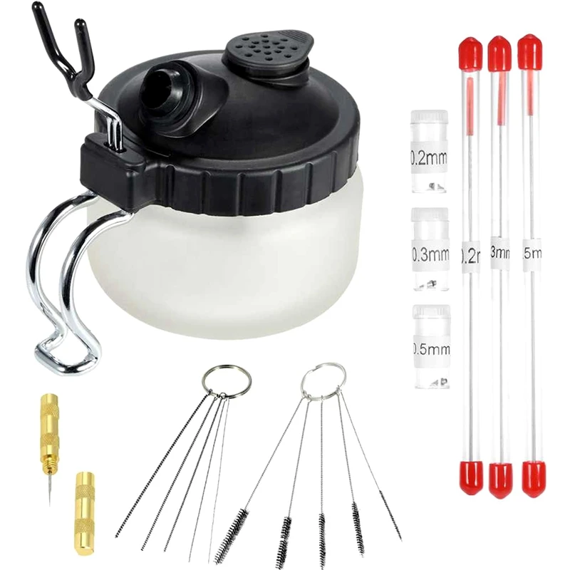 

0.2/ 0.3/0.5Mm Airbrush Cleaning Pot Glass Air Brush Holder Clean Paint Jar Bottle Spray Wash Tools Needle Nozzle Brush Set