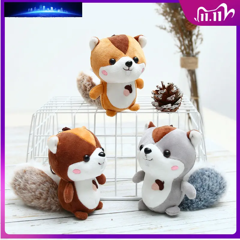 

11cm Mini Stuffed Animal Squirrel Key Chain Doll Pendant Bag Accessories Keyring Plush Keychain Backpack Oversized Tail Squirrel