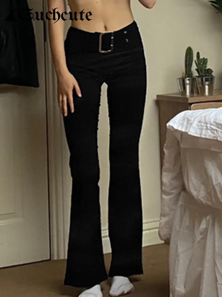 

Повседневные Брюки Для Женщин, Модные готические облегающие брюки с высокой талией и поясом, уличная одежда, винтажные костюмы в Корейском ...