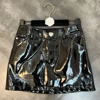 side slim shiny pu leather bag hip overskirt fashion women short mini skirt in summer of 2022