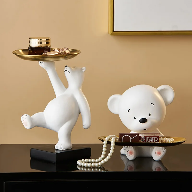 

Cute Polar Bear Decoration Resin Statue Modern Home Decor Bear Trays Fruit Dish Jewelry Organizer Living Room Decor Cra. ...fts