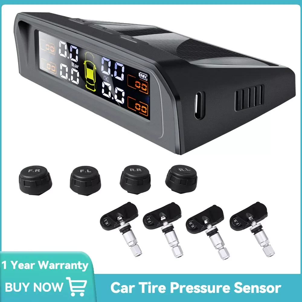 

TPMS Solar Power TPMS Car Tire Pressure Monitoring System Auto Security Alarm TMPS Tyre Pressure Sensors