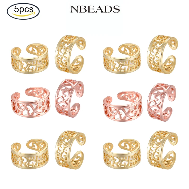 

5PC Adjustable Brass Toe Rings Open Cuff Rings Open Rings Hollow US Size 3(14mm)
