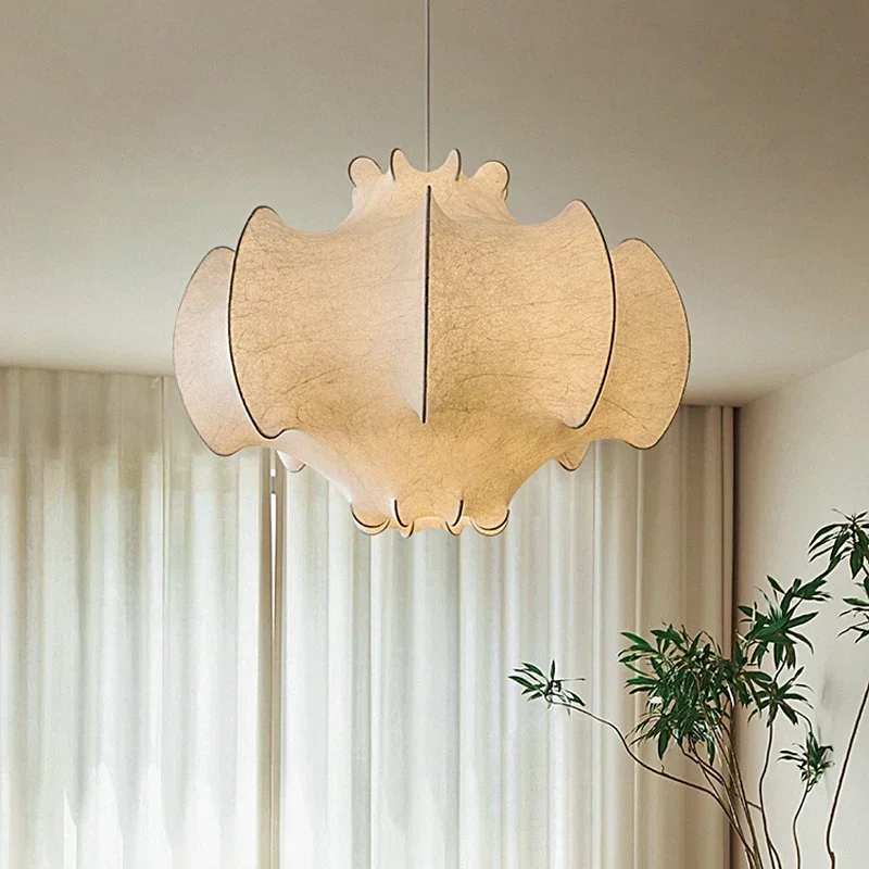 Фото Nordic Creative Silk Wabi-Sabi Wind Led E27 Pendant Lights Living Dining Room Bedroom Home Decor Chandelier Hanging Lamp Fixture №2