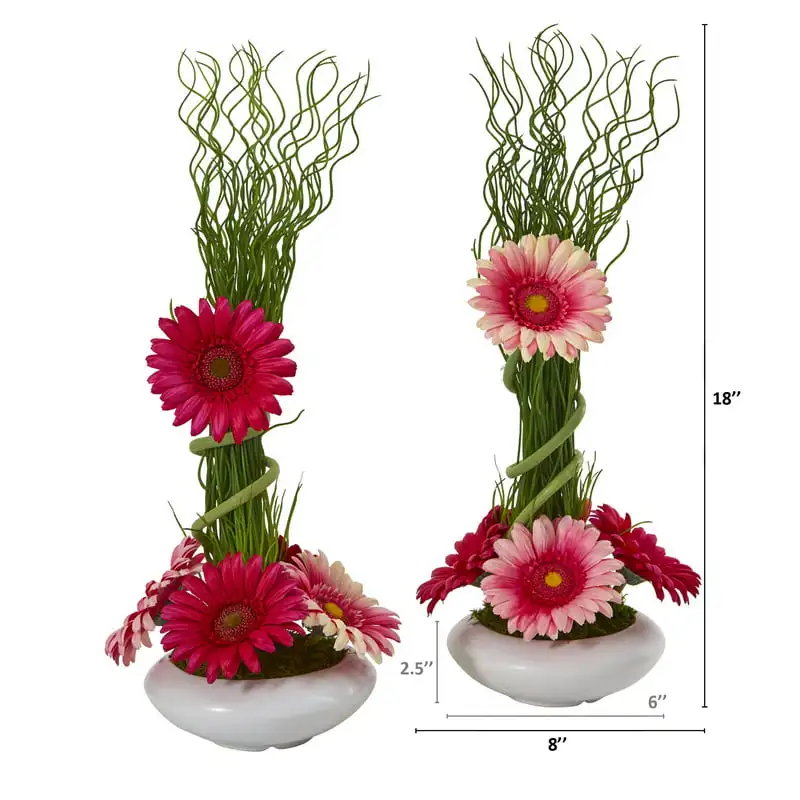 

Daisy and Grass Artificial Arrangement in White Vase (Set of 2)