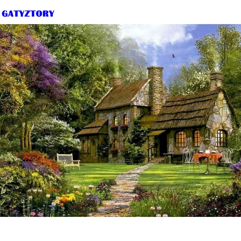 

GATYZTORY 60x75cm Pictures By Numbers Village Scenery Unframe Digital Hand Paint DIY Painting By Numbers On Canvas Home Decor