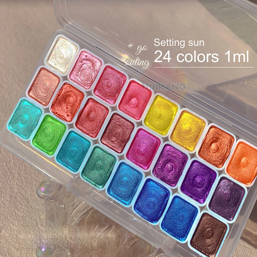 Набор жемчужных акварельных пигментов 24 цвета яркая артиста твердая упаковка