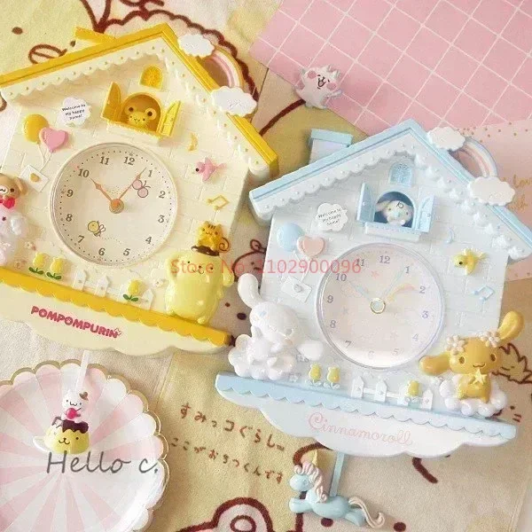 Милые настенные часы Sanrio Cinnamorolls Melodys pompurins подвесные качающиеся декоративные