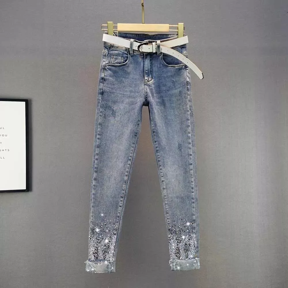 

2023NEW Rhinestone Skinny Jeans for Women 2022 Autumn New High Waist Slim Fit Pencil Pants Trousers Woman Jeans Pants S-3XL
