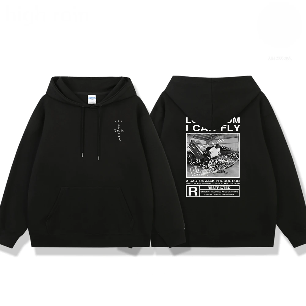 

2022 New Cactus Jack Sweatshirt for Men Women Double-sided Logo Print Hoodie Travis Scott LOOK MOM I CAN FLY Pullover hoodies